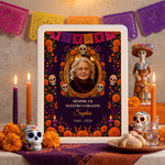 Personlig «Sugar Skull Marigold» LED-speilfotoramme med navn og bilde – minnegave til «De dødes dag» ved tap av en kjær
