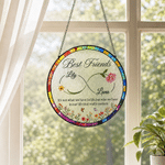 Personalised Birth Flower Stained Glass Best Friend Suncatcher Window Hanging with Name Home Decor Friendship Birthday Gift for Best Friend