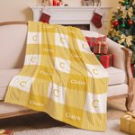 Personalised Multicolour Checkered Background Soft Throw Blanket with Initial and Name Christmas Baptism Birthday Gift for Kids Family