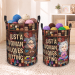 Personalized Cartoon Knitting Character Waterproof Laundry Storage Basket with Handle and Name Housewarming Birthday Gift for Knitting Sewing Lovers