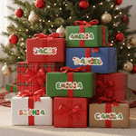 Personalised Reindeer Snowman Waterproof Stickers with Name Christmas Party Gift for Family Kids