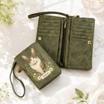 Personalised Watercolor Pet Photo Floral PU Leather Wristlet Purse with Name and Card Holder Daily Use Birthday Anniversary Gift for Women Pet Lovers