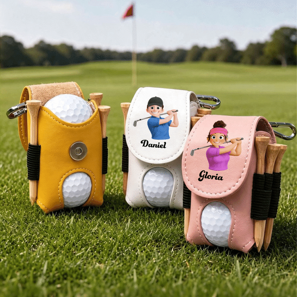 Personalised 3D-Effect Artwork Cartoon Character PU Leather Golf Ball Waist Bag Storage Pouch with Name Sports Birthday Gift for Golf Player