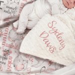 Personalised Cute Floral Elephant Initial Name Baby Security Blanket with Dotted Backing and Embroidery Text Birthday Baby Shower Gift for Boys Girls