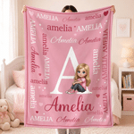 Personalised Sitting Cartoon Character Photo Multicolour Soft Throw Blanket with Name Home Decor Birthday Gift for Kids Family Friends