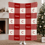 Personalised Multicolour Checkered Background Soft Throw Blanket with Initial and Name Christmas Baptism Birthday Gift for Kids Family