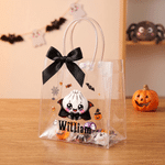 Spersonalizowana, przezroczysta torebka na pierogi z motywem halloweenowym, z wstążką i imieniem – halloweenowy prezent dla dzieci