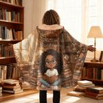 Personalized Retro Art Q-Version Character Soft Hooded Blanket with Name and Photo Home Decor Birthday Christmas Gift for Book Lovers Students