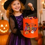 Personalized Cute Spooky Design LED Light Bucket Bag with Name Trick or Treat Halloween Party Gift for Kids