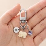 Personalized Cute Elephant Birthstone Keychain with Initial Charm and Card Travel Birthday Gift for Travelers Friends Elephant Lovers