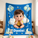 Personalized 3D-Effect Artwork Cartoon Character Photo Soft Throw Blanket with Name Home Decor Baby Shower Birthday Gift for Kids Family Friends