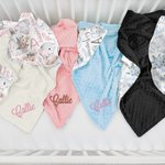 Personalised Cute Floral Elephant Initial Name Baby Security Blanket with Dotted Backing and Embroidery Text Birthday Baby Shower Gift for Boys Girls