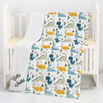 Personalised Cute Dinosaur Soft Baby Security Blanket with Dotted Backing and Embroidery Name Baby Shower Birthday Gift for Boys Girls