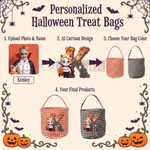 Personalized Halloween Theme Pumpkin Cartoon Character Photo Candy Basket with Name and Initial Trick or Treat Halloween Party Gift for Boys Girls