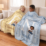 Personalised Sitting Cartoon Character Photo Multicolour Soft Throw Blanket with Name Home Decor Birthday Gift for Kids Family Friends