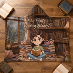 Personalized Retro Art Q-Version Character Soft Hooded Blanket with Name and Photo Home Decor Birthday Christmas Gift for Book Lovers Students
