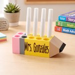 Personalised 3D-Printed Apple Pencil Shape Magnetic Dry Erase Marker Pen Holder with Name Classroom Decor Back to School Gift for Teachers