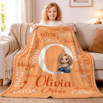 Personalised Sitting Cartoon Character Photo Multicolour Soft Throw Blanket with Name Home Decor Birthday Gift for Kids Family Friends