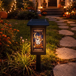 Personalised Stained Glass Pumpkin Moon Pet Photo Solar Garden Light with Name Garden Decor Halloween Gift for Pet Owner