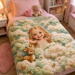 Henkilökohtainen 3D-efektillä varustettu taideteos: fantasiatyylinen sarjakuvamainen enkeli-aiheinen lasten valokuvapeite, jossa on nimi – sisustustuote, vauvakutsu- ja syntymäpäivälahja tytöille