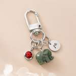 Personalized Cute Elephant Birthstone Keychain with Initial Charm and Card Travel Birthday Gift for Travelers Friends Elephant Lovers