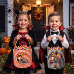 Personalized Halloween Theme Pumpkin Cartoon Character Photo Candy Basket with Name and Initial Trick or Treat Halloween Party Gift for Boys Girls