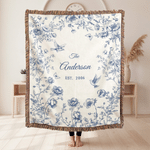 Personalised Flower Butterfly Bird Soft Tassel Throw Blanket with Name and Year Bridal Shower Wedding Anniversary Gift for Couple