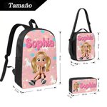 Juego de mochila personalizada con bolsa de almuerzo estuche personaje animado y nombre regalo de vuelta al cole y cumpleaños para niños 8