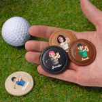 Personalised 3D-Effect Artwork Cartoon Character PU Leather Magnetic Golf Ball Marker with Name Birthday Game Day Gift for Golf Lovers Players
