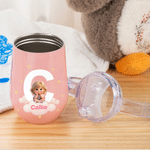 Vaso con boquilla y aislamiento térmico de 10 oz, personalizado con un diseño artístico infantil en 3D con efecto nube, con iniciales y nombre; regalo de cumpleaños o para baby shower para niños