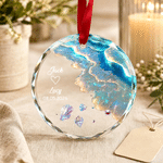 Personalised Sandbeach Wave Seashell Design Heart Round Glass Ornament with Name and Date Home Decor Anniversary Birthday Gift for Couples