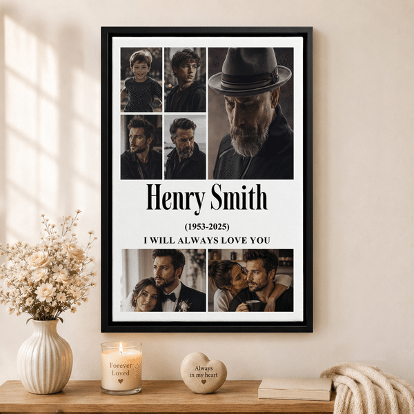 Personalized Minimalist 7-Photo Collage Canvas Prints with Name and Text Modern Living Room Decor Ship from USA Memorial Sympathy Gift Family Friends