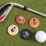 Personalised 3D-Effect Artwork Cartoon Character PU Leather Magnetic Golf Ball Marker with Name Birthday Game Day Gift for Golf Lovers Players