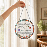 Personalised Birth Flower Stained Glass Best Friend Suncatcher Window Hanging with Name Home Decor Friendship Birthday Gift for Best Friend