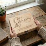 Personalized Engraved Pet Portrait Wooden Memory Storage Box with Name Text and Year Loss of Pet Memorial Gift for Pet Owner Lover