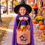 Personalized Halloween Theme Pumpkin Cartoon Character Photo Candy Basket with Name and Initial Trick or Treat Halloween Party Gift for Boys Girls