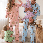 Personalised Multicolour 1-4 Pet Family Photos Family Pyjama Set with Name Daily Wear Birthday Anniversary Christmas Gift for Men Women Kids Pet Lovers