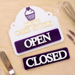 Personalised Cupcake Pattern Multicolour Acrylic Open or Closed Sign with Shop Name Bakery Decor Birthday Opening Gift for Shop Owner Baker
