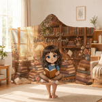 Personalized Retro Art Q-Version Character Soft Hooded Blanket with Name and Photo Home Decor Birthday Christmas Gift for Book Lovers Students