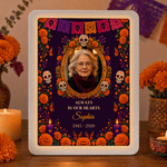 Personlig «Sugar Skull Marigold» LED-speilfotoramme med navn og bilde – minnegave til «De dødes dag» ved tap av en kjær