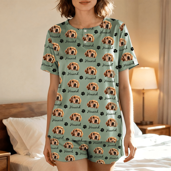 Personalized Pet Face Photo Soft Women Men Pajamas Set Home Wear Christmas Birthday Gift for Pet Lovers Owners