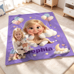 Personalized 3D-Effect Artwork Cartoon Character Photo Soft Throw Blanket with Name Home Decor Baby Shower Birthday Gift for Kids Family Friends