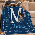 Personalised Sitting Cartoon Character Photo Multicolour Soft Throw Blanket with Name Home Decor Birthday Gift for Kids Family Friends