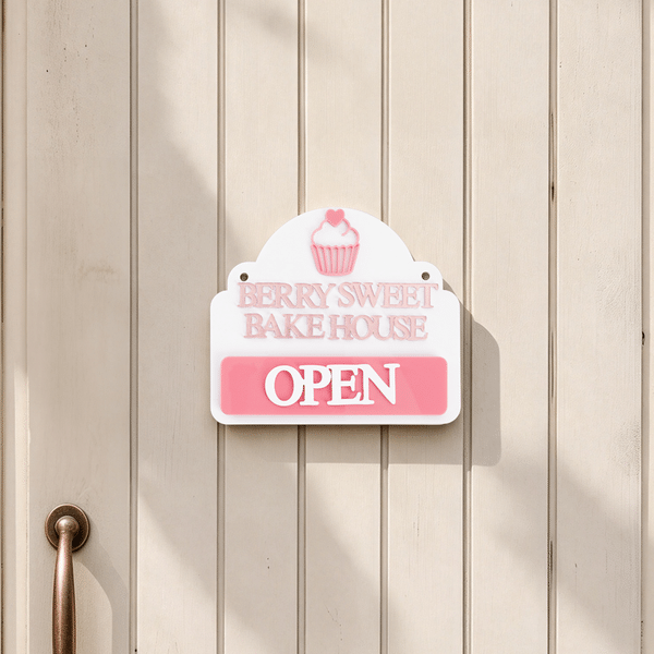 Personalised Cupcake Pattern Multicolour Acrylic Open or Closed Sign with Shop Name Bakery Decor Birthday Opening Gift for Shop Owner Baker