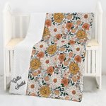 Coperta di sicurezza personalizzata con ricamo di fiori Boho e nome del bambino con sfondo a puntini Regalo di battesimo per la doccia del bambino per il neonato