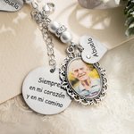 Colgante para ramo de novia personalizado de encaje con foto ovalada y colgante de corazón grabado regalo conmemorativo de boda para novias
