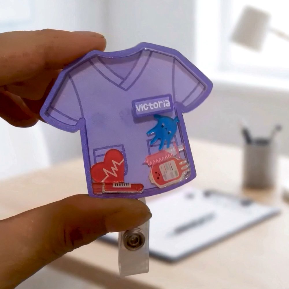 Personalised Cute Scrub Top Shaker ID Holder Badge Reel with Name Retractable Clip Funny Healthcare Worker Gift for Nurses Doctors Students 3