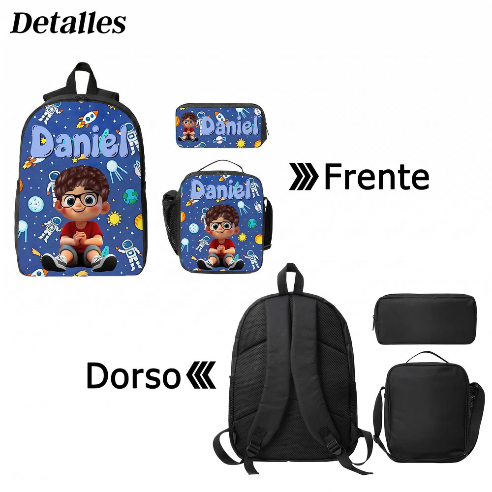 Juego de mochila personalizada con bolsa de almuerzo estuche personaje animado y nombre regalo de vuelta al cole y cumpleaños para niños 7