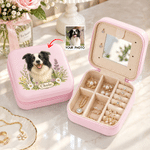 Personalised Watercolor Style Pet Photo PU Leather Jewellery Box with Name Portable Travel Accessories Birthday Gift for Pet Lover
