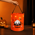 Spersonalizowana torba z motywem halloweenowym w kształcie pierożka, z lampką LED – prezent dla dzieci na Halloween z okazji zabawy „Cukierek albo psikus”